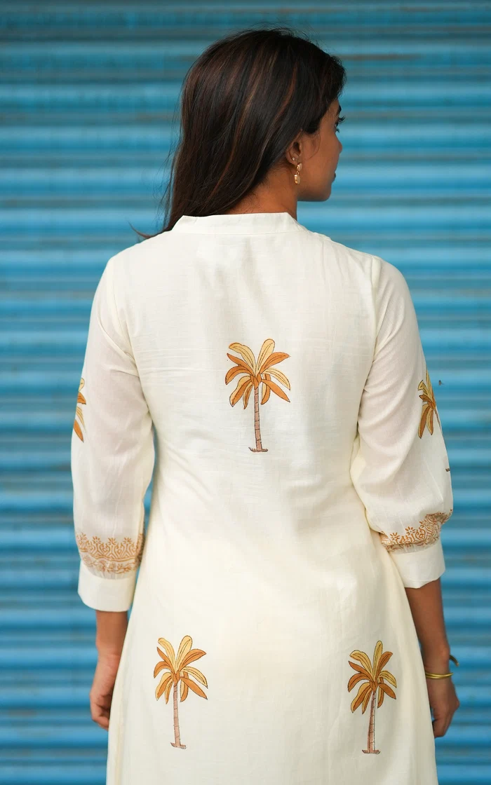 Ivory Palm Tree Printed Cotton Salwar set